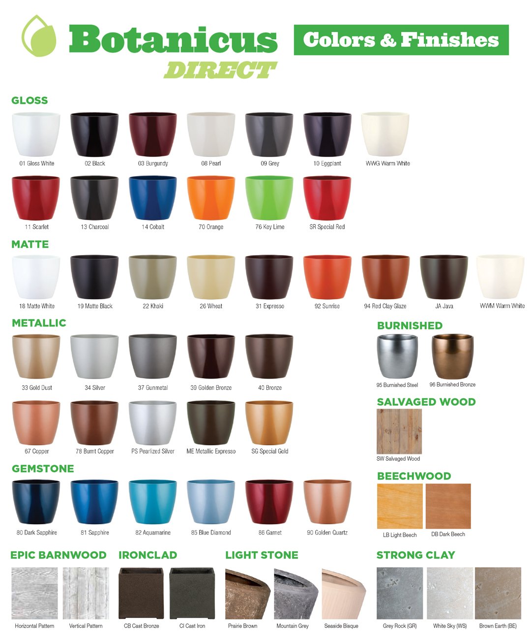 Botanicus Direct Planters Colors and Finishes
