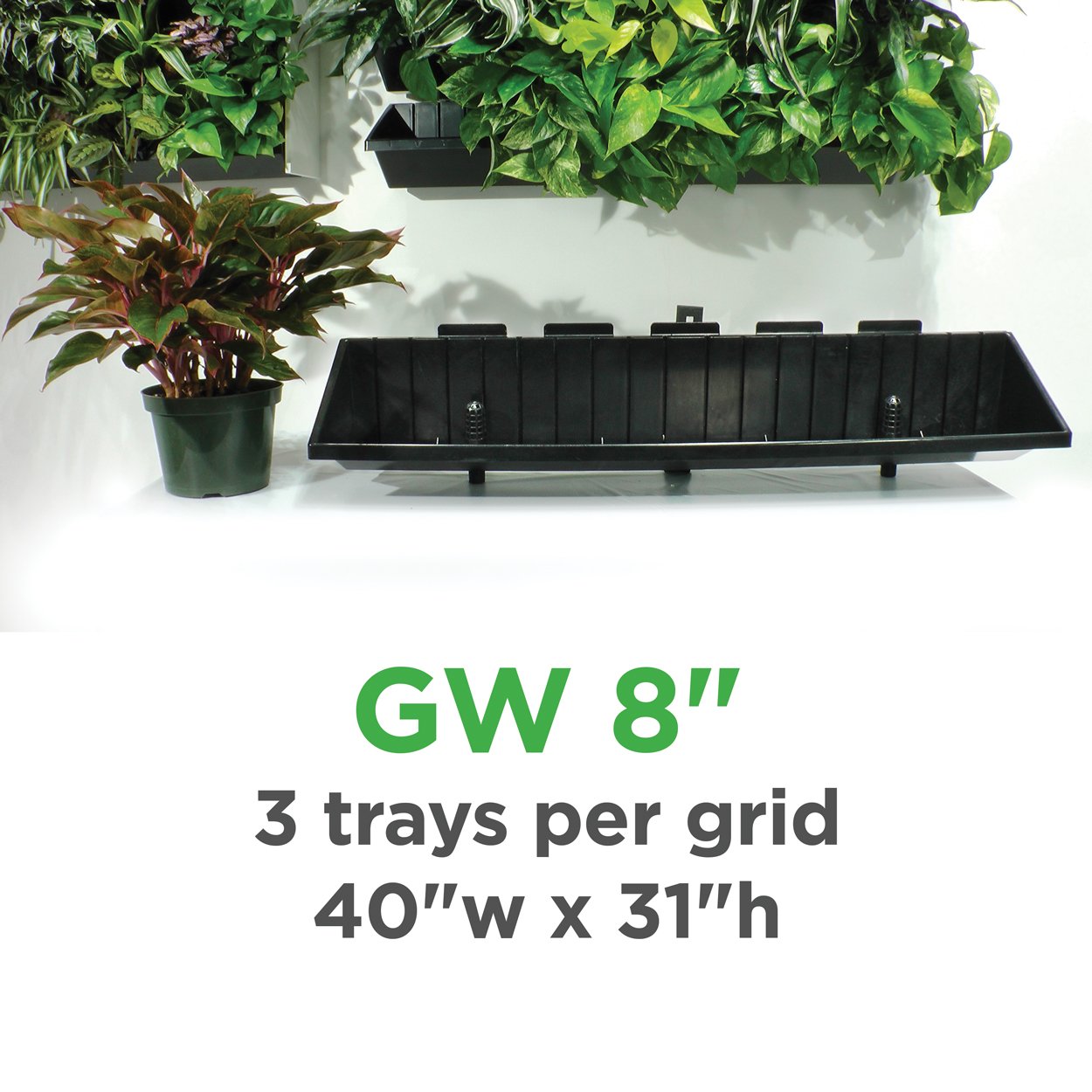 Plantups Green Walls Vertical Planter Kit for 8" Grow Pots comes with 3 Trays per Grid 40" wide