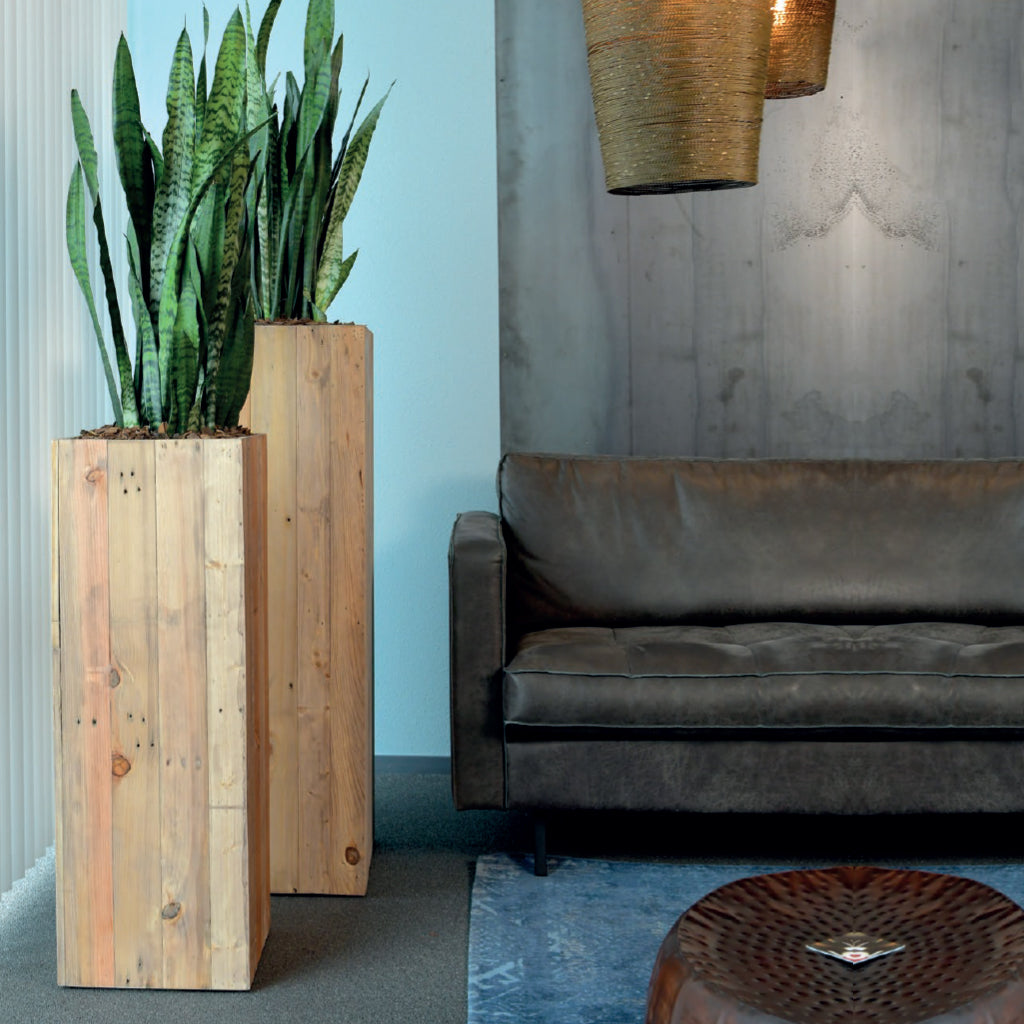 wooden indoor planter Salvaged Wood Tall Squares
